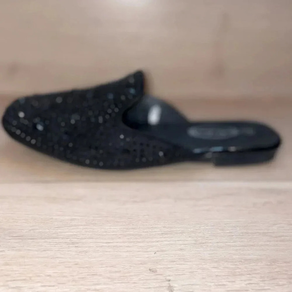 ATALENA  BLSCK RHINESTONE JEWELED EMBELLISHED CUSHIONED BLACK MULES SIZE 7 - Picture 6 of 10